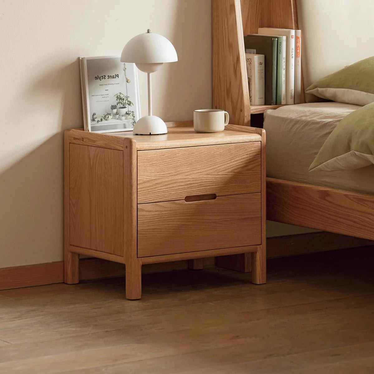 Low Price Solid Oak Wood Bedside Cabinet Modern Luxury Design with 2 Drawers for Apartment Bedroom and Living Room