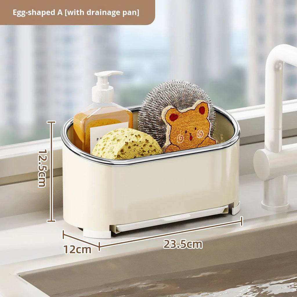 Kitchen Cloth and Towel Drying Rack Punch-free Wall-mounted Storage with Dishcloth Tray and Sink Storage