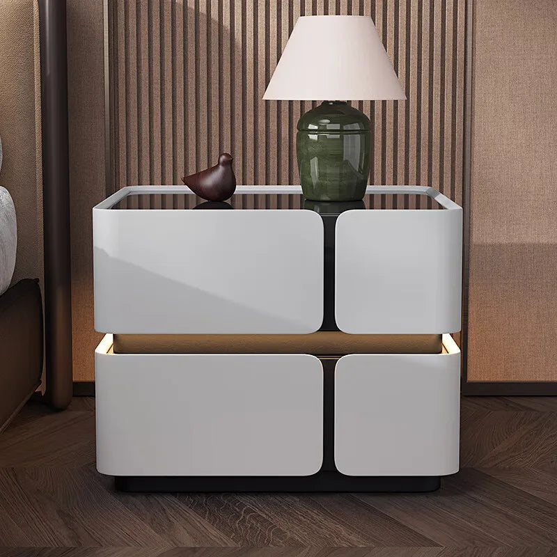 Light Luxury Modern Solid Wood Smart Floating High-End Nightstand Bedside Table Ready-to-Use Wireless Charging LED Light Bedroom