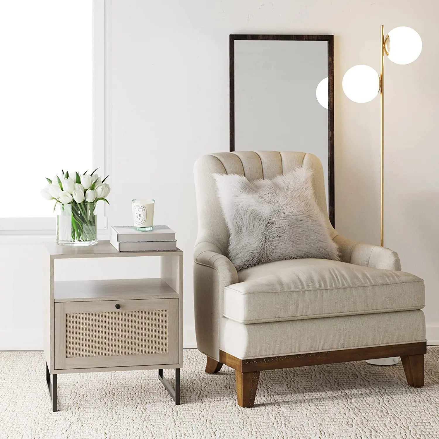 Gloss White Modern Luxury Nightstand Drawer Bedside Table for Bedroom Wholesale Furniture