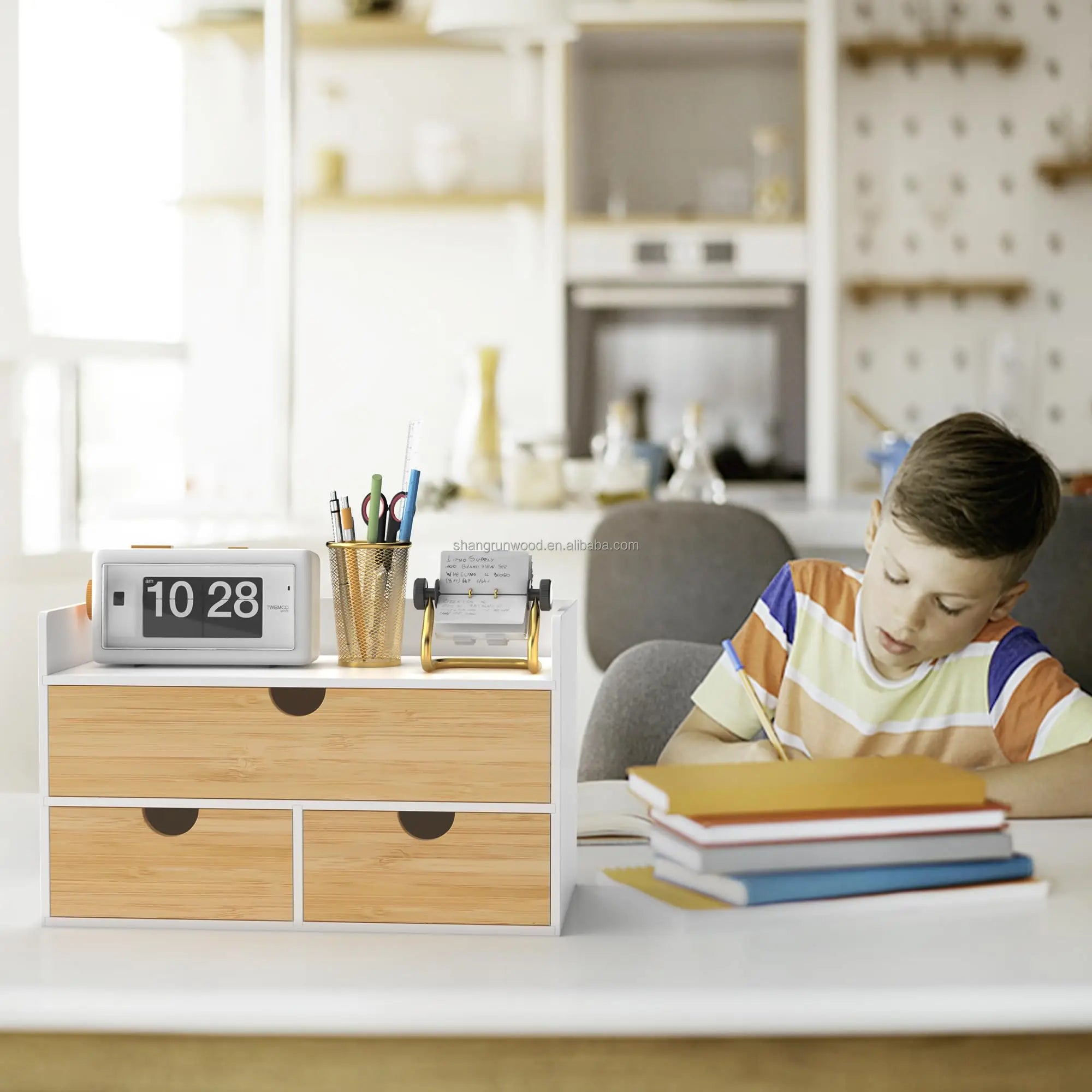 Custom Office Nature Wooden Desktop Organizer Bamboo Desk Storage Boxes Wood Desk Office Accessories Organizer