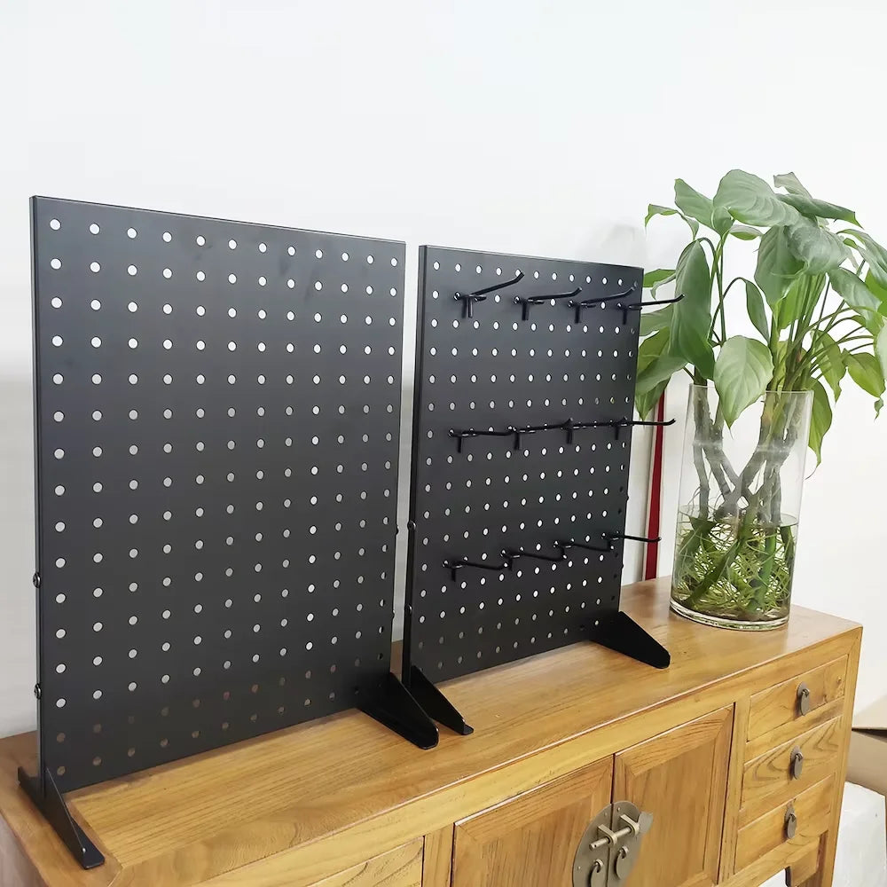 Custom Portable Single Side Metal Powder Coated Pegboard Display Stand with Hooks Modern Style Desktop Organizer
