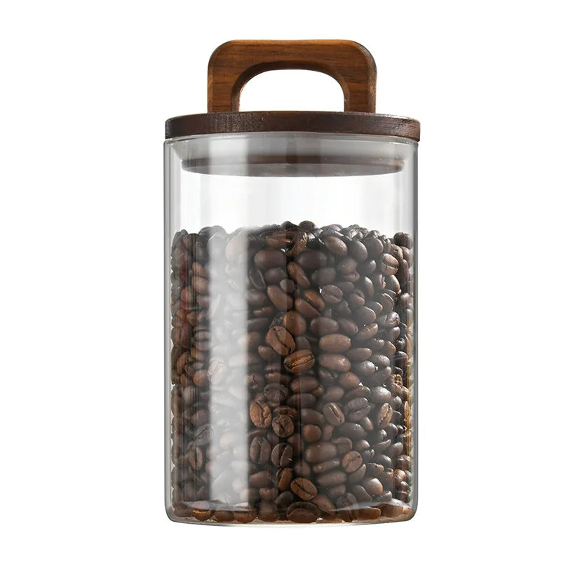 European-style sealed Jar Coffee Bean Storage Transparent Glass Kitchen Storage Food Multi-functional Storage Container with Lid