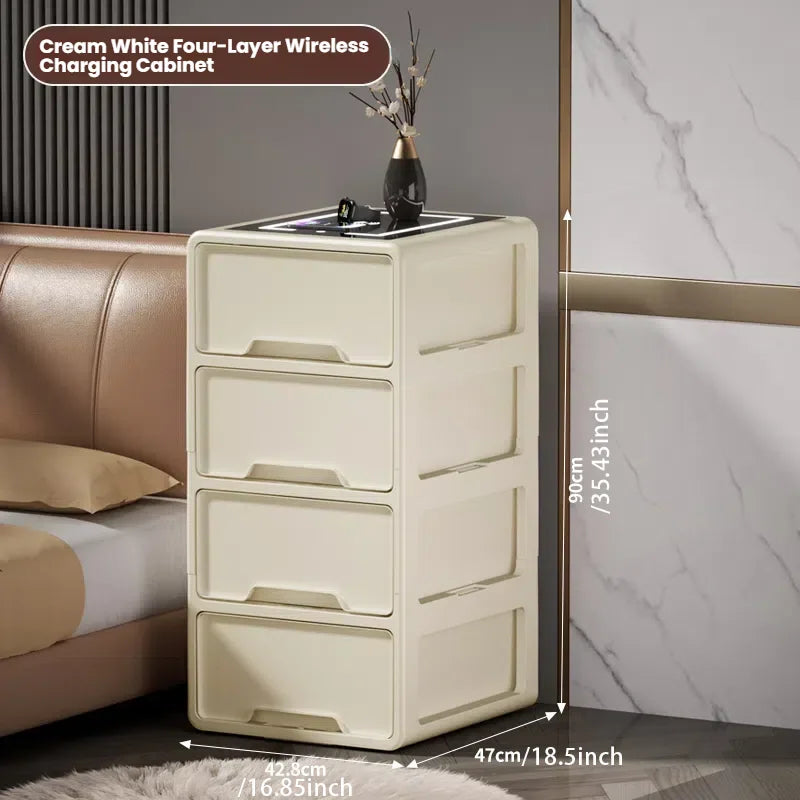 Nightstand Table Fingerprint Unlock Modern Smart Bedside Side Table Black With Wireless Charger Station