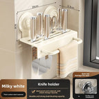 Multi-Functional No-Drill Wall-Mounted Metal Suction Cup Holder Chopstick Cage Knife Towel Storage Kitchen Wall Rack Organizer