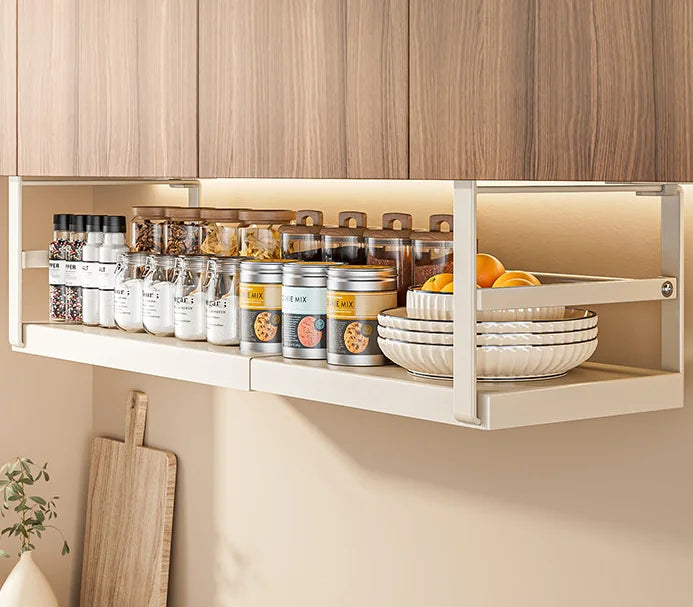 Metal Kitchen Organizer Cabinet Hanging Storage Rack Under Shelf Storage Basket Retractable Rack Under the Cabinet