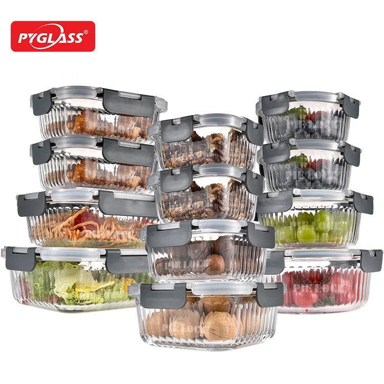 For Kitchen Accessories High Borosilicate Glass Food Storage Containers With Remove Lid, Safe Lunch Box Set of 12