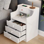 Modern Multi-functional White Bedside Table Creative Luxury Nightstand Cabinet with Charging Station and Usb Ports