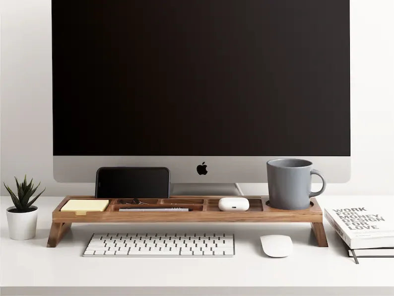 Wood Desk Organizer Home Office Desk Organization Tablet & Phone Stand for Cubicle Docking Station