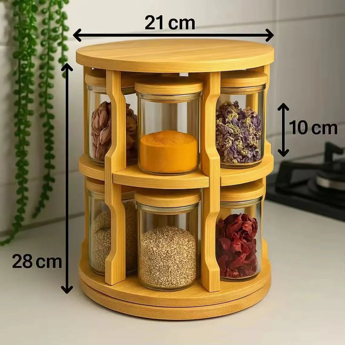 High Borosilicate Glass Kitchen Storage tank with 360 Degree Rotating Wooden Frame Household glassware Container & Glass Jars