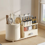 Multilayer Kitchen Storage Organizer with Rotating Utensil Holder - Condiment & Spice Rack with Drawer Spice Jar Organizer