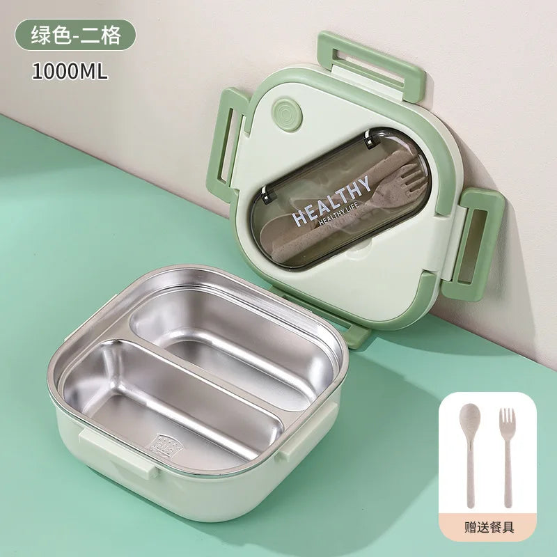 Square 304 Stainless Steel Bento Box 2-3 Compartments Leak Proof Portable Lunch Box Food Storage Container