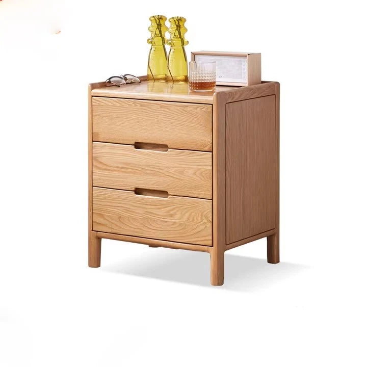 Custom Solid Oak Three-Drawer Bedside Cabinet Modern Minimalist Nordic Nightstand for Bedroom Storage
