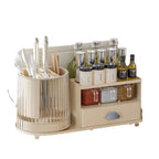 Multilayer Kitchen Storage Organizer with Rotating Utensil Holder - Condiment & Spice Rack with Drawer Spice Jar Organizer