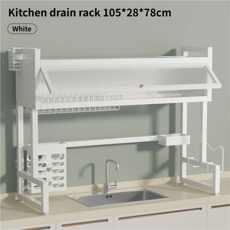 Over the Sink Dish Drying Rack Dish Drainer Racks with Dust-proof Cabinet Door Space-Saving Kitchen Organizer for Dishes