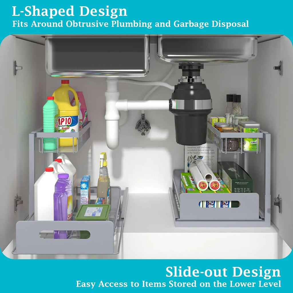 Under Sink Storage Rack Pull-out Cabinet Storage Rack 2 Level Sliding Out Sink Cabinet Storage Rack for Kitchen