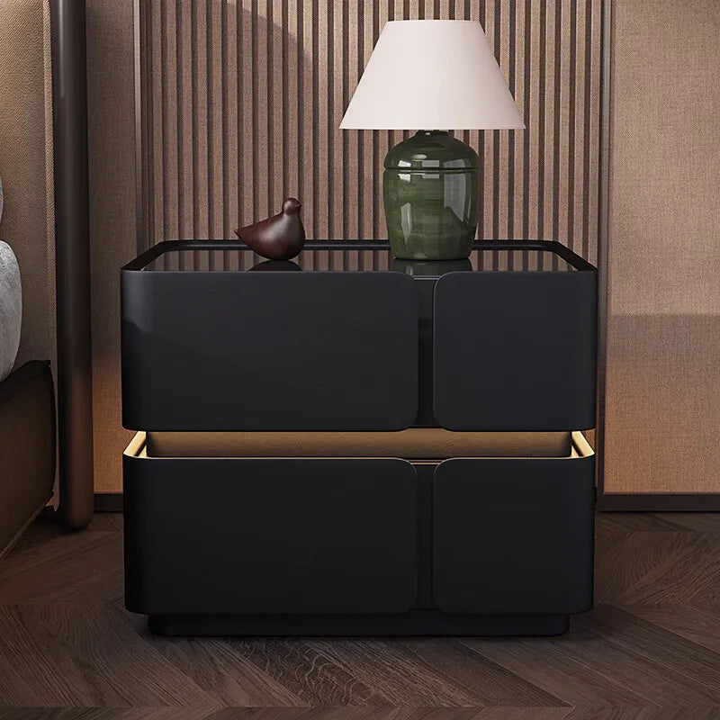 Light Luxury Modern Solid Wood Smart Floating High-End Nightstand Bedside Table Ready-to-Use Wireless Charging LED Light Bedroom