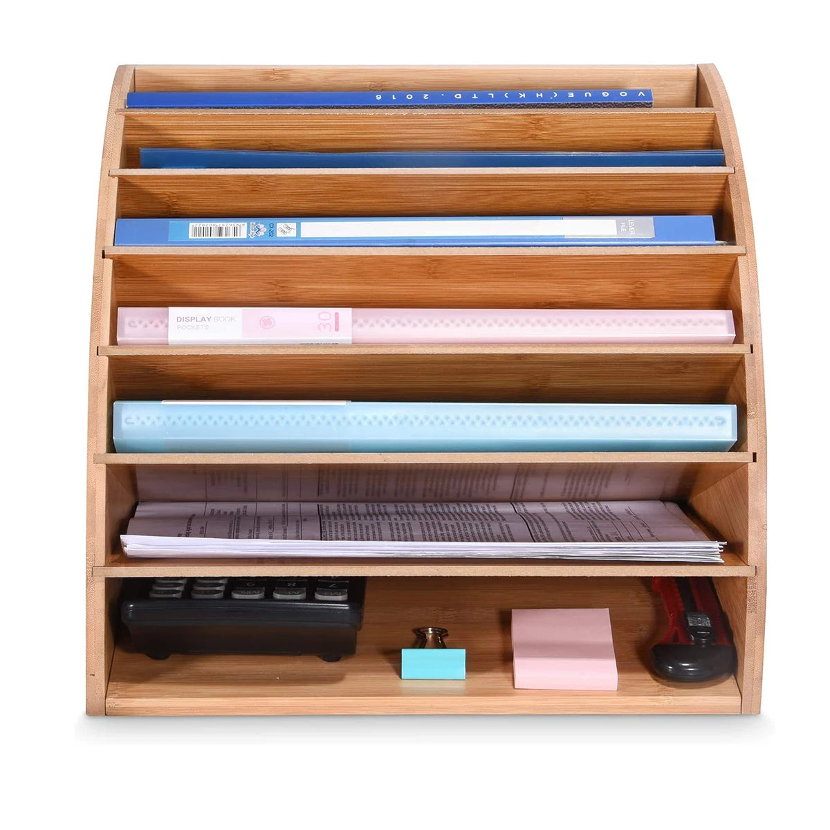 Natural Bamboo Wood Desk File Organizer Office Paper Sorter Desktop Document Storage Shelf Rack for Office Studyroom