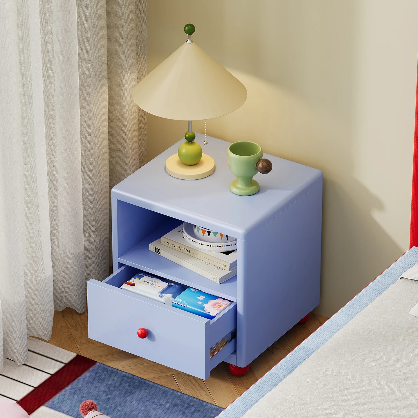 Modern Iron Smart Nightstand LED Light Drawers/Open Shelf Storage-Durable Multifunction Design for Apartment Bedroom Home Use