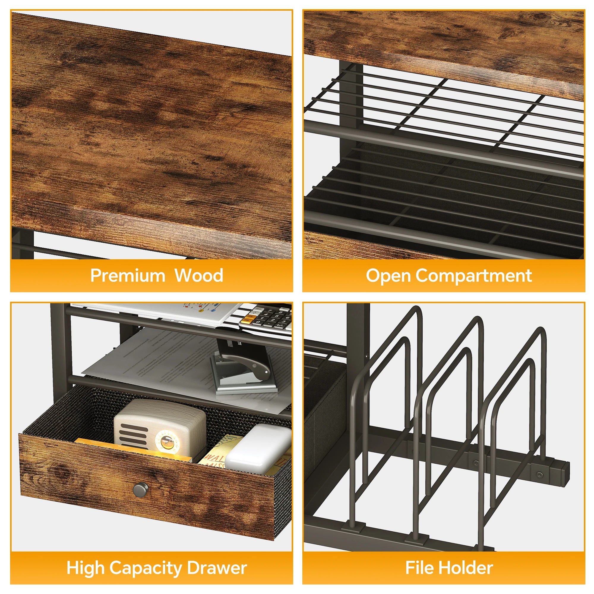 Modern Wood Desk Organizer with 3 Vertical File Holders Storage Mail Supplies and Drawers Contemporary File Shelf