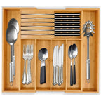 Homex| Ready to Ship Natural Bamboo Drawer Organizer Cutlery Storage Tray Kitchen Cutlery Organizer with Knife Holder