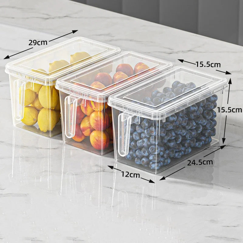 Plastic Refrigerator Organizer Food Storage Container With Lid Handle Fresh-Keeping Box Fridge Reusable Storage for Kitchen Tool