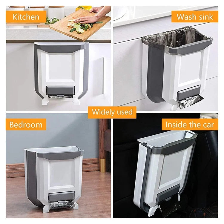 8L Hanging Kitchen Garbage Bin Plastic Collapsible Trash Can with Trash Bag Storage for  Cabinet Door Bathroom Car