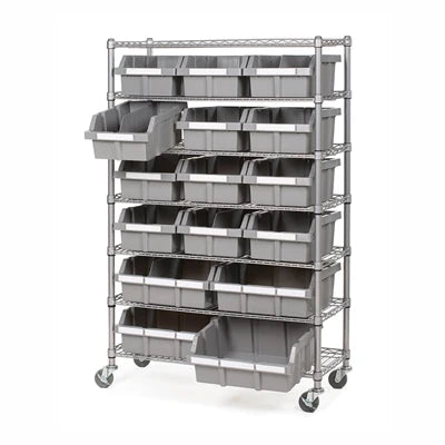 Commercial-Grade 16-Bin Storage Rack with Sliding Drawers Multi-Tier Design for Restaurant Back-of-House Efficiency