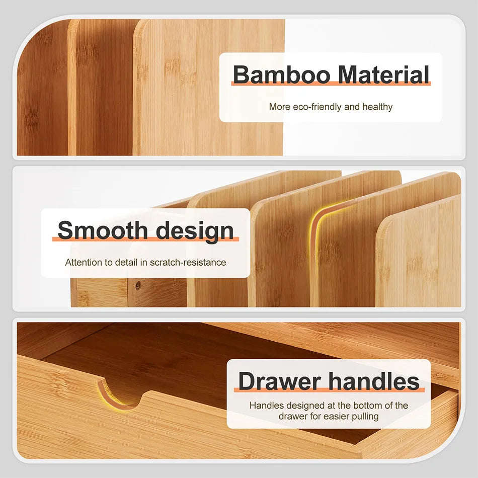Modern Multi-layer Bamboo Desk Organizer with Drawers and Document Holder for Home or Office-Wholesale