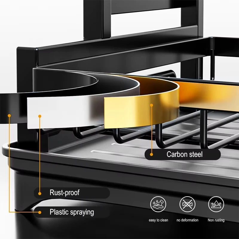 Double-Layer Dish Rack Kitchen Countertop Storage Rack Multifunctional Carbon Steel Dish Drying Rack