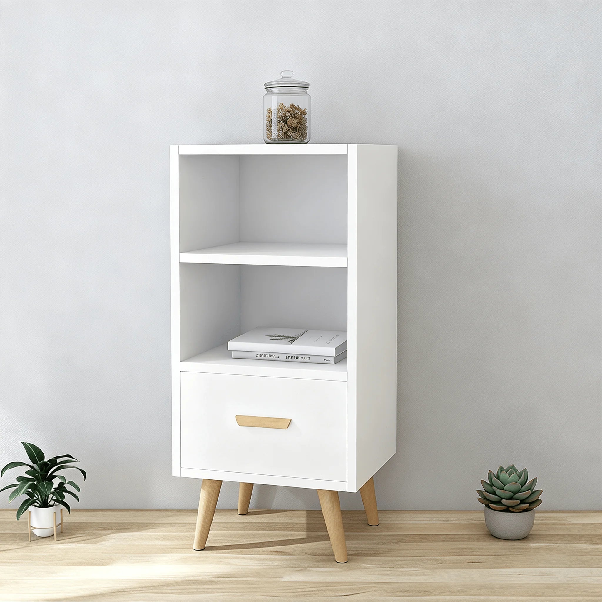 Wooden Shelf Modern White Particle Board MDF Bedroom Furniture Set Living Room Sofa Bedside Table Nightstand 2 Drawers Panel