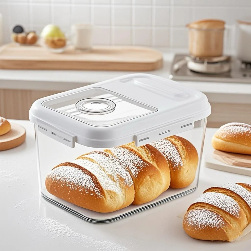 Airtight Bread Storage Container with Time Recording Countertop Bread Box with Lid for Kitchen Homemade Bread Storage