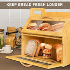 Modern Design Bamboo Bread Box with Adjustable Wooden Layers Acrylic Glass Storage Drawer for Kitchen Food Storage
