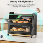 Wood Bread Box - Kitchen Countertop Bread Storage Container with Bamboo Cutting Board, Adjustable Vent Hole Dials, Black