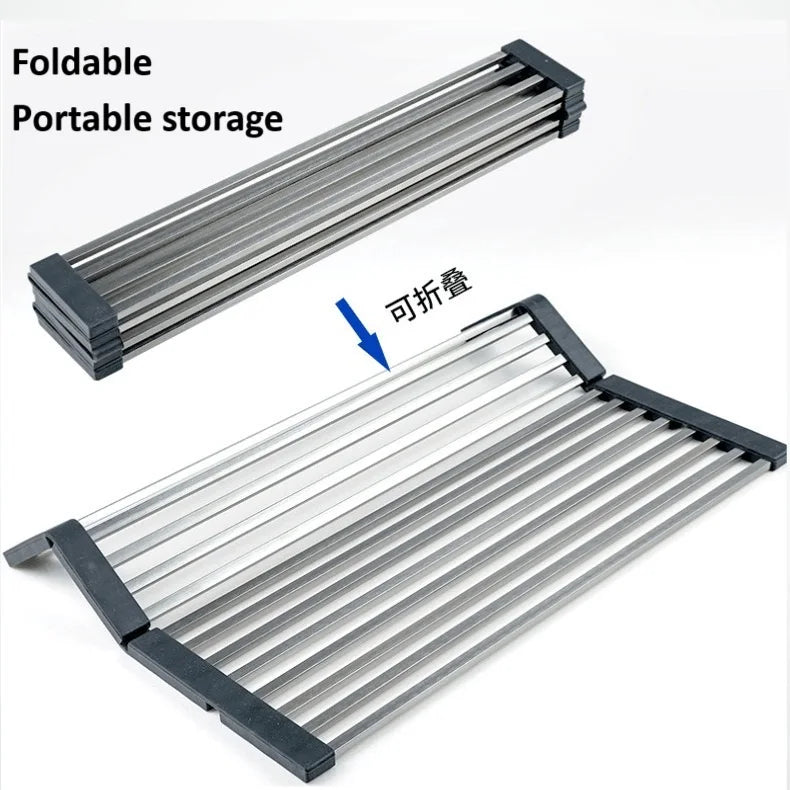 High Quality Multifunction Stainless Steel Roll up Silicone Dish Drying Rack Kitchen Storage Holder & Rack