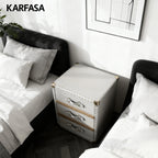 Industrial Side Cabinet Bedside Table 3 Drawers Leather Storage Box Stylish Golden Mushroom Nail Design for Home Bar Bedroom