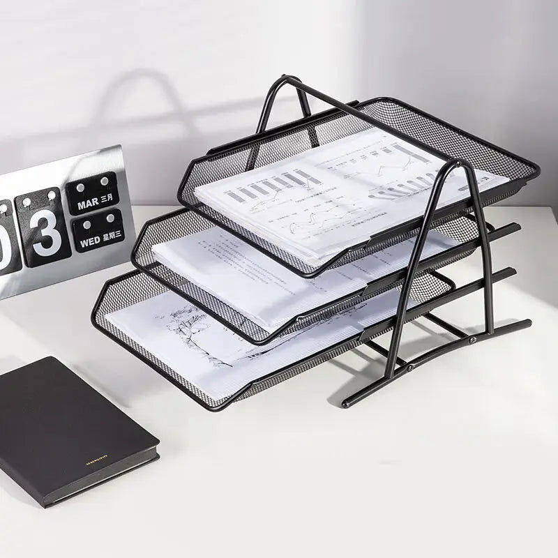 Multi-Functional Office Desk Organizer Iron Mesh Design with Pen Holder Desktop File Storage Boxes Bins for Stationary
