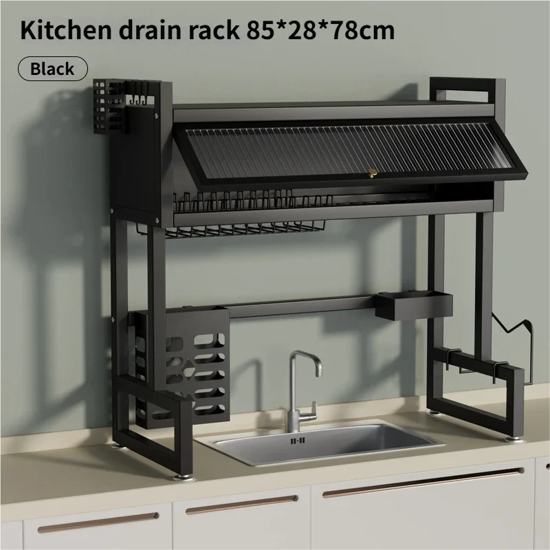Over the Sink Dish Drying Rack Dish Drainer Racks with Dust-proof Cabinet Door Space-Saving Kitchen Organizer for Dishes