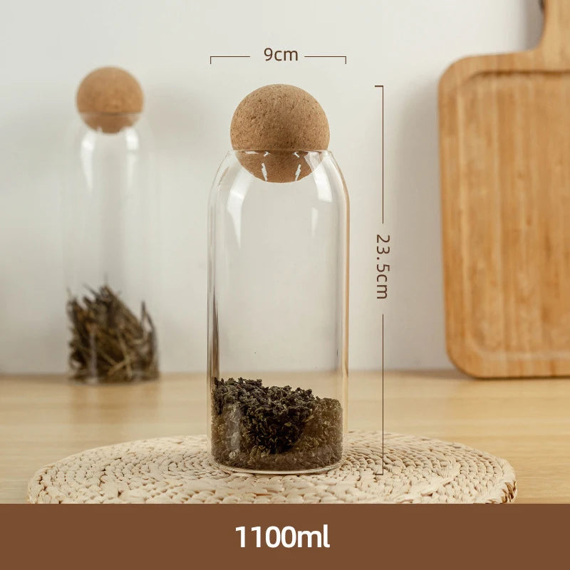 Wholesale Home and Kitchen Borosilicate Glass Storage Containers 4 Piece Suit Glass Spice Storage Jar Set With Cork Lid Ball