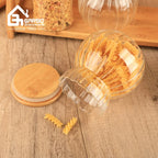 China Supplier High Borosilicate Glass Jars for  Kitchen or Home Storage Bottle Sets  with Bamboo Lids and Stand Customized