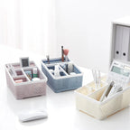 Imitation Rattan Multi-Compartment Storage Box for Cosmetics Skincare Remote Control Desktop Organization Model 9100