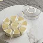 Modern Round Divided Snack Box Container with Portable Lid Handle Fresh Keeping Plastic Food Storage Tray for Snacks Beverages