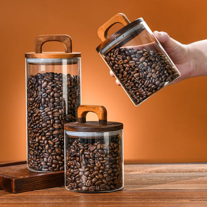 European-style sealed Jar Coffee Bean Storage Transparent Glass Kitchen Storage Food Multi-functional Storage Container with Lid