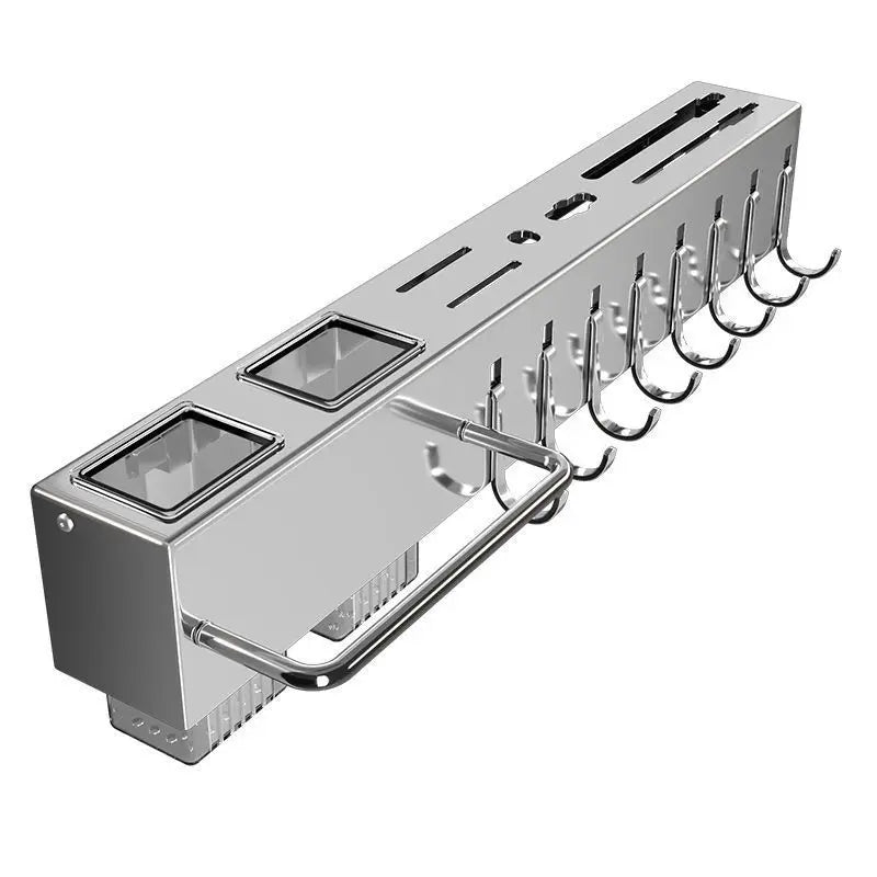 Wholesale Multi-Functional Stainless Steel Wall-Mounted Knife Chopstick Holder No-Drill Kitchen Utensil Storage Rack