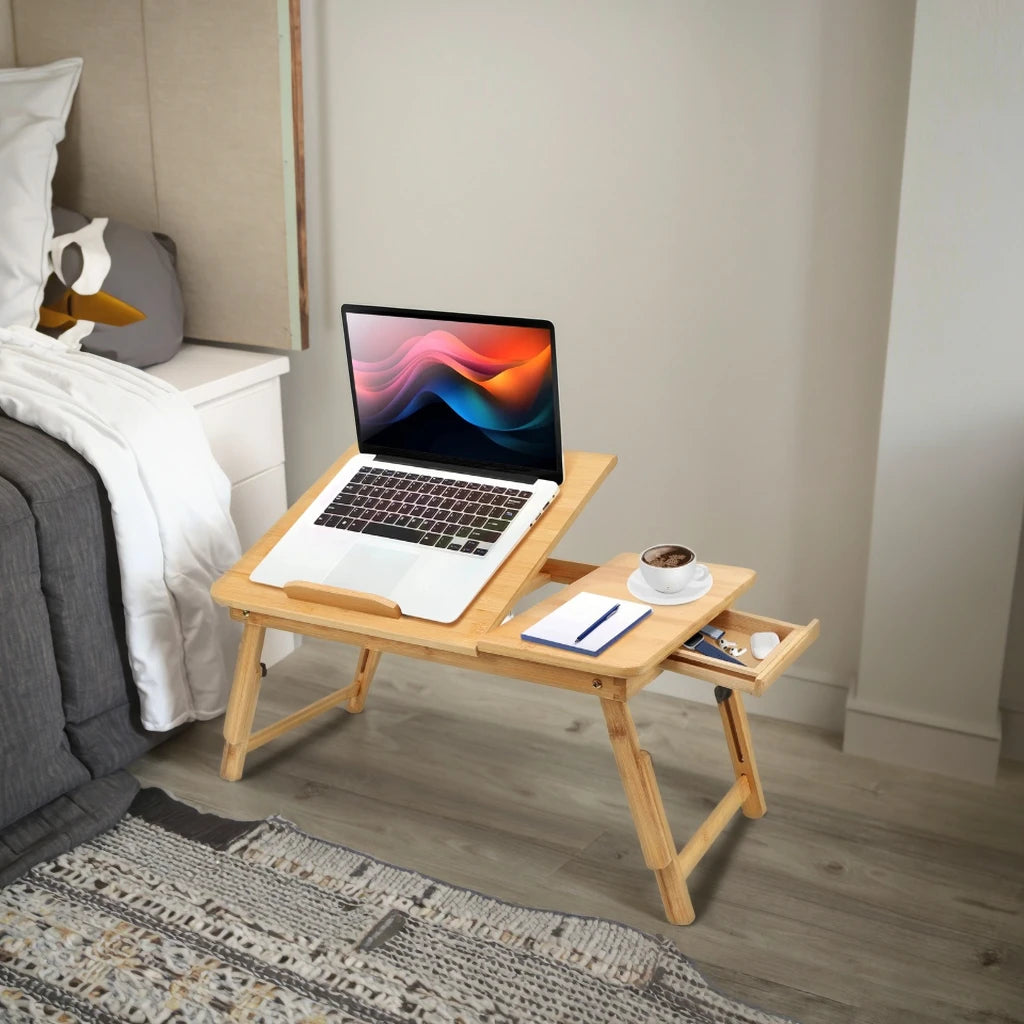 Portable Bamboo Crafts Laptop Tray Table Stand for Breakfast Serving Home Folding Bed Desk with Laptops Tray Laptop Table