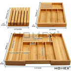 Homex| Ready to Ship Natural Bamboo Drawer Organizer Cutlery Storage Tray Kitchen Cutlery Organizer with Knife Holder
