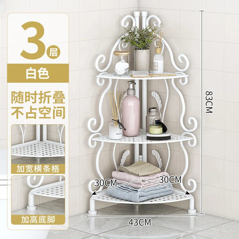 Bathroom Bedroom Kitchen Metal Multi-Layer Storage Rack Shelf Home Floor-Standing Triangle Design Storage Kitchen Organizer