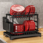 BX 2-Tier Dish Rack Large Dish Drying Rack Dish Draining Rack with Drainboard for Kitchen