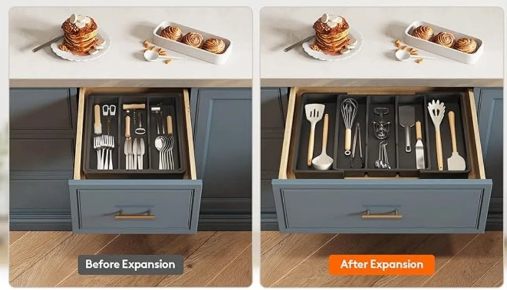 Expandable Kitchen Drawer Organizer Adjustable Plastic Utensil Tray Flatware Holder for Kitchen Storage