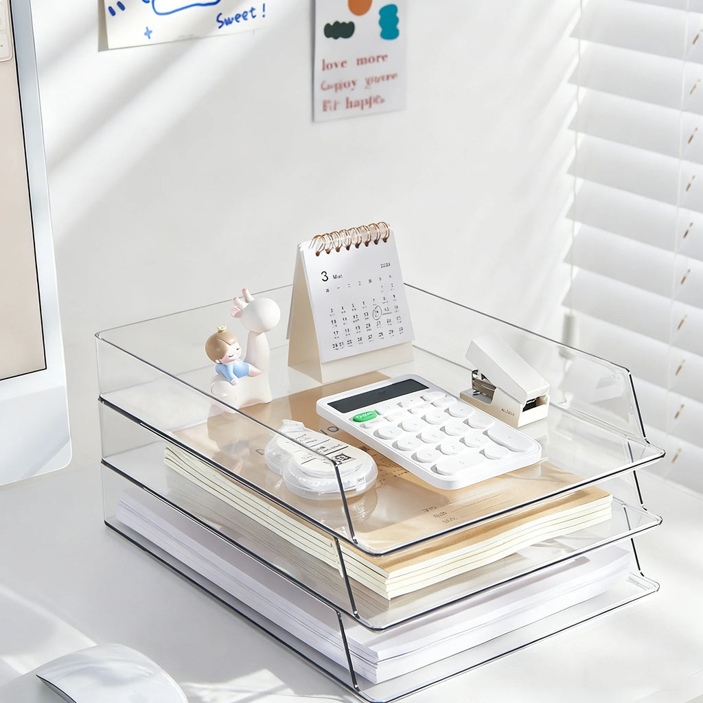 4-Piece Transparent PET Office Desktop Organizers - Ideal for Pens, Stationery, A4 Files & Document Storage Racks